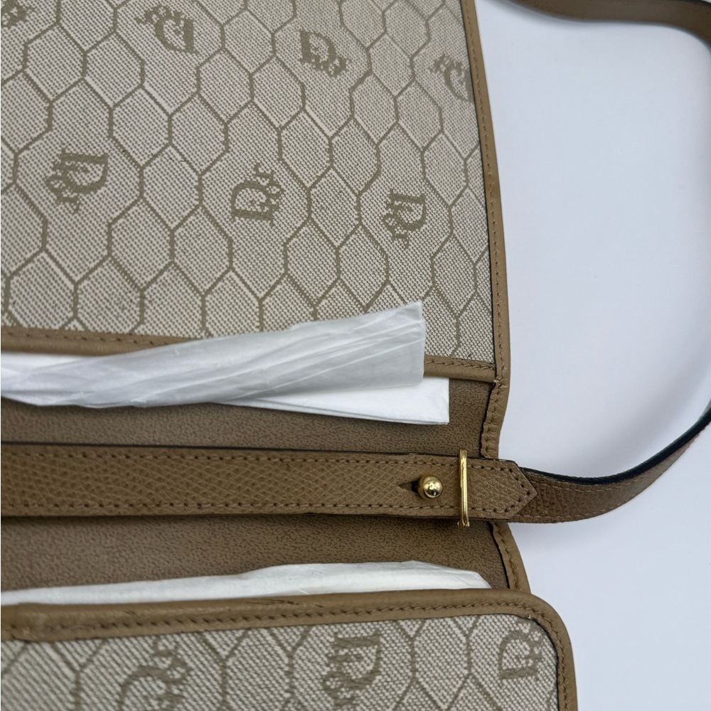 Vintage Christian Dior Crossbody Tan Leather Honeycomb Monogram Messenger - Picture 4 of 12